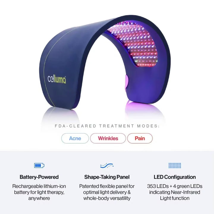 Original Celluma PRO II flexible blue LED panel with its lights illuminated